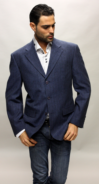 Classic 3PC 2 Button Dark Navy Pinstripe three piece suit Super 150's Extra Fine Italian Fabric main image 1